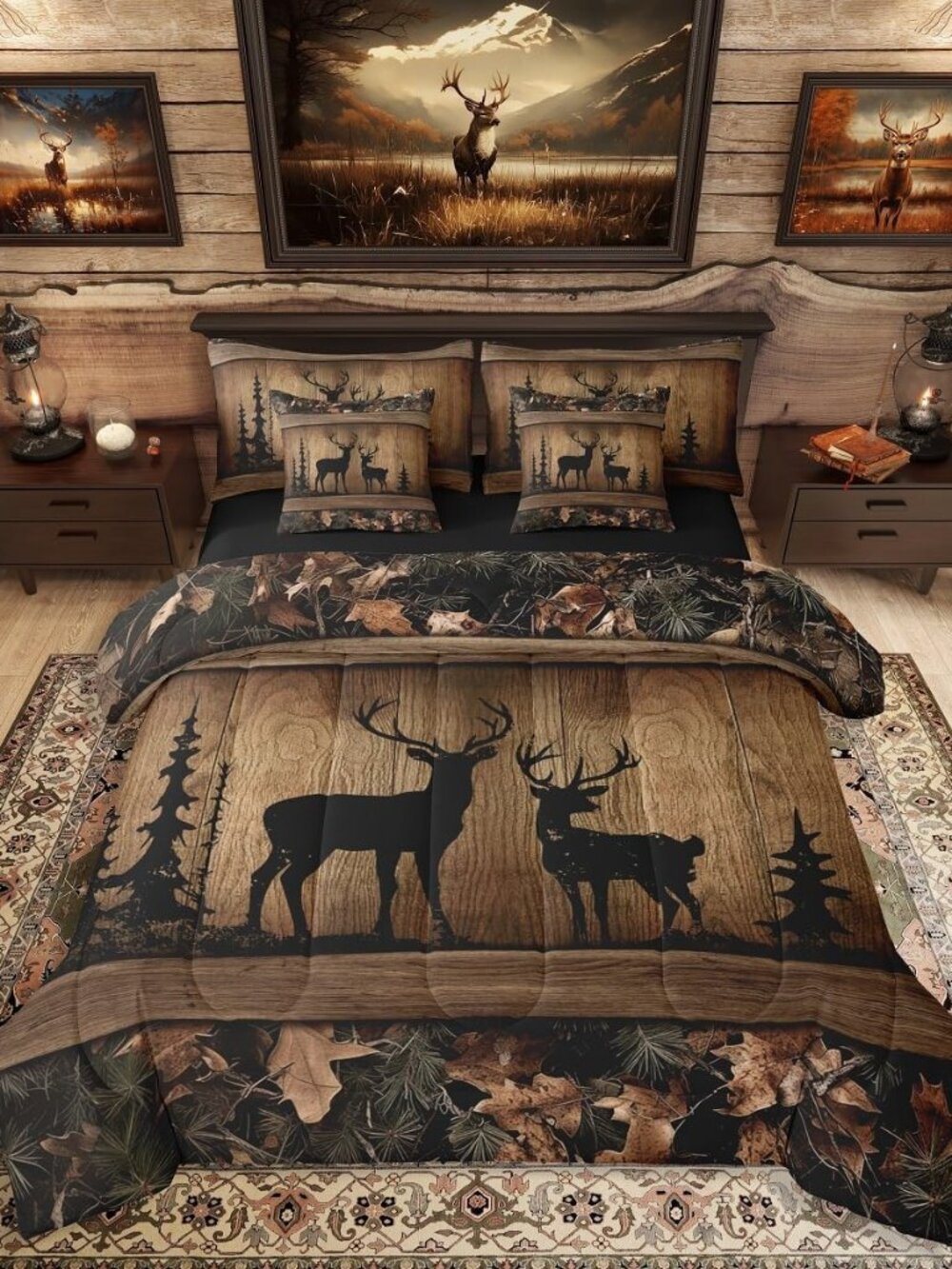 Rustic Cabin Bedding Sets 7 Piece Camo Hunting Deer Comforter Set Queen Farmhous